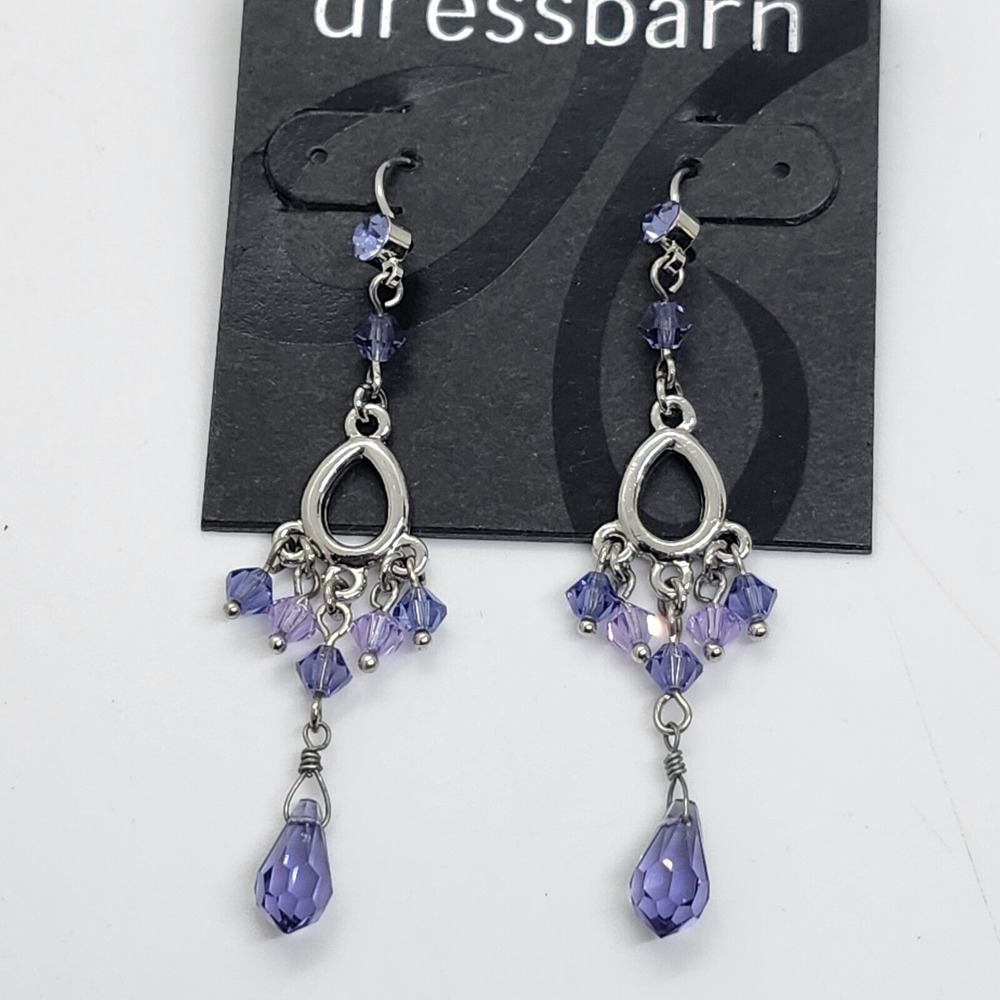 Nwt Dressbarn Purple Crystal Dangle Earrings